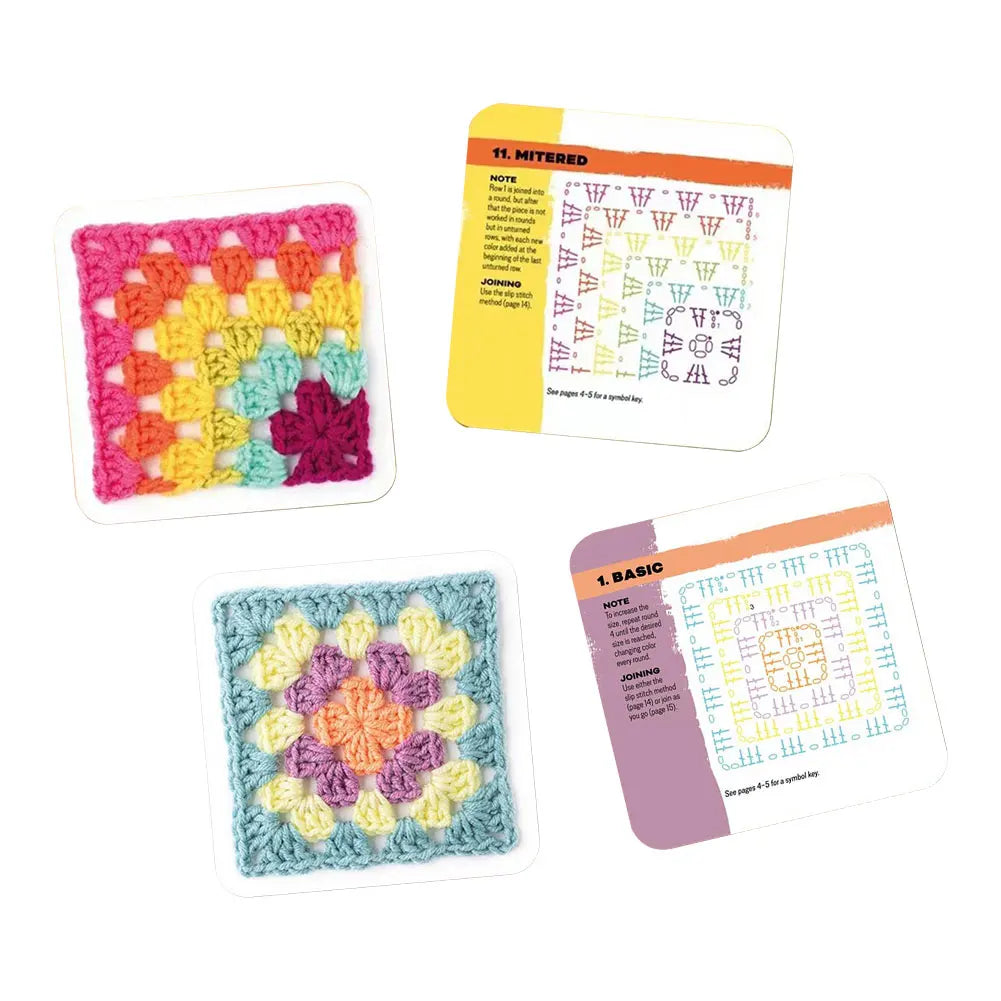 50 tarjetas de crochet (en INGLÉS), juego de patrones de tejido, baraja de cartas Granny Square para principiantes