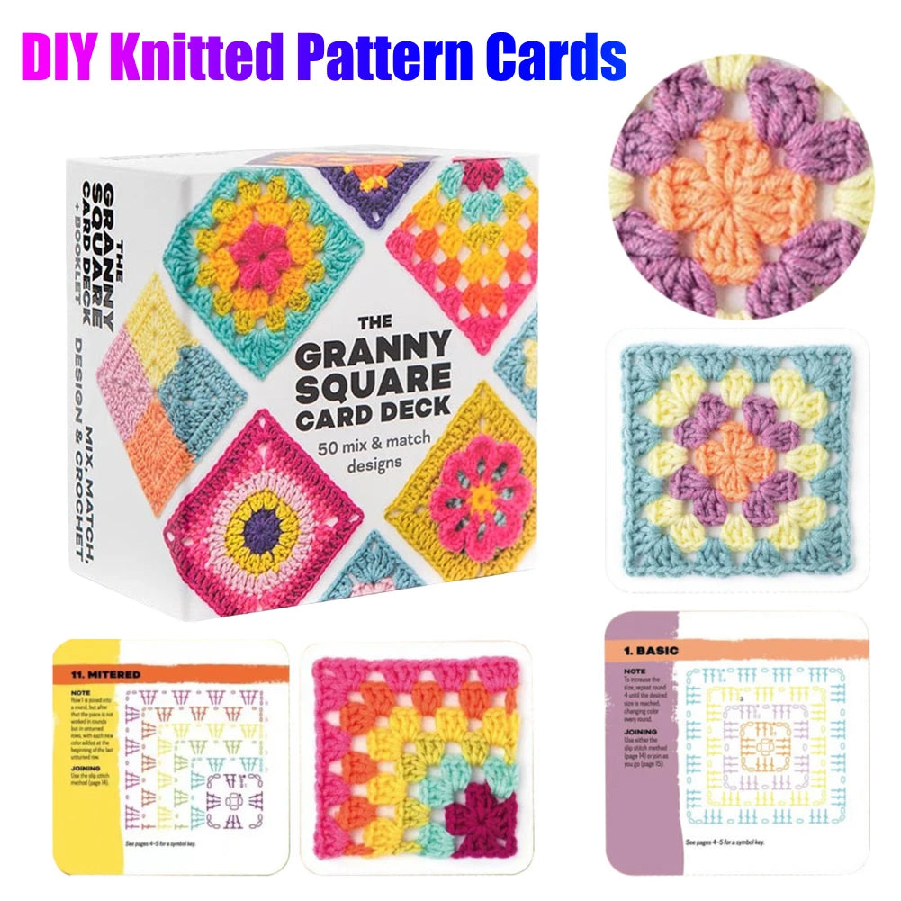 50 tarjetas de crochet (en INGLÉS), juego de patrones de tejido, baraja de cartas Granny Square para principiantes