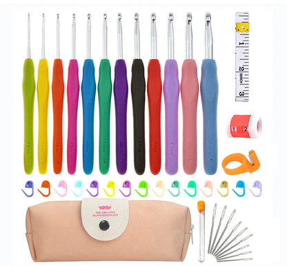Kit de agujas de crochet con bolsa, aguja roma de acero de ojo grande, marcadores y accesorios de costura a mano