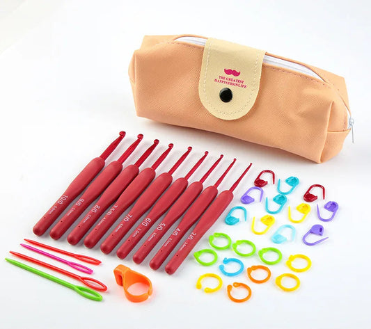 Kit de agujas de crochet con bolsa, aguja roma de acero de ojo grande, marcadores y accesorios de costura a mano