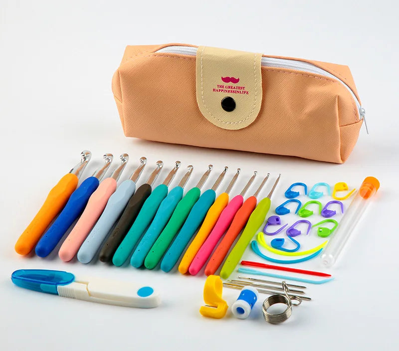 Kit de agujas de crochet con bolsa, aguja roma de acero de ojo grande, marcadores y accesorios de costura a mano