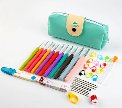 Kit de agujas de crochet con bolsa, aguja roma de acero de ojo grande, marcadores y accesorios de costura a mano