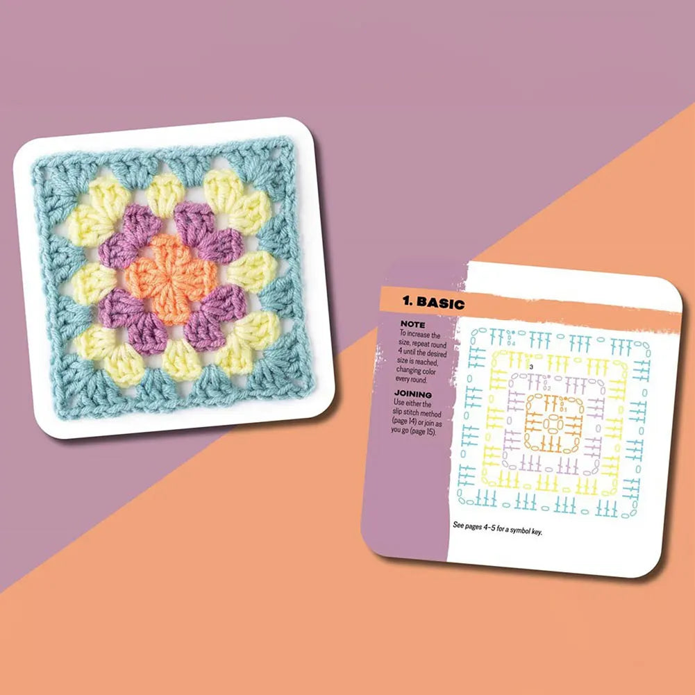 50 tarjetas de crochet (en INGLÉS), juego de patrones de tejido, baraja de cartas Granny Square para principiantes