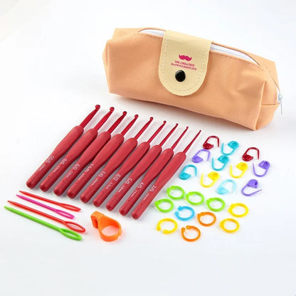 Kit de agujas de crochet con bolsa, aguja roma de acero de ojo grande, marcadores y accesorios de costura a mano