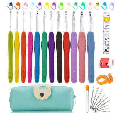 Kit de agujas de crochet con bolsa, aguja roma de acero de ojo grande, marcadores y accesorios de costura a mano