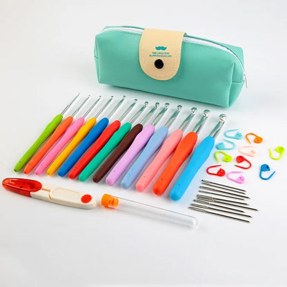 Kit de agujas de crochet con bolsa, aguja roma de acero de ojo grande, marcadores y accesorios de costura a mano