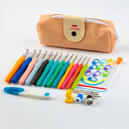 Kit de agujas de crochet con bolsa, aguja roma de acero de ojo grande, marcadores y accesorios de costura a mano